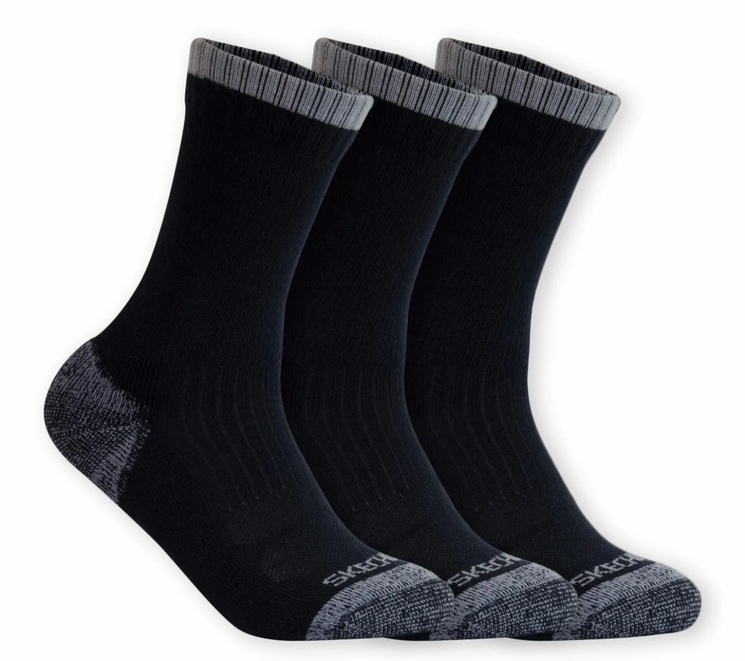 Socks|Accessories<SKECHERS 3 Pack Half Terry Work Crew Socks BLACK / GRAY