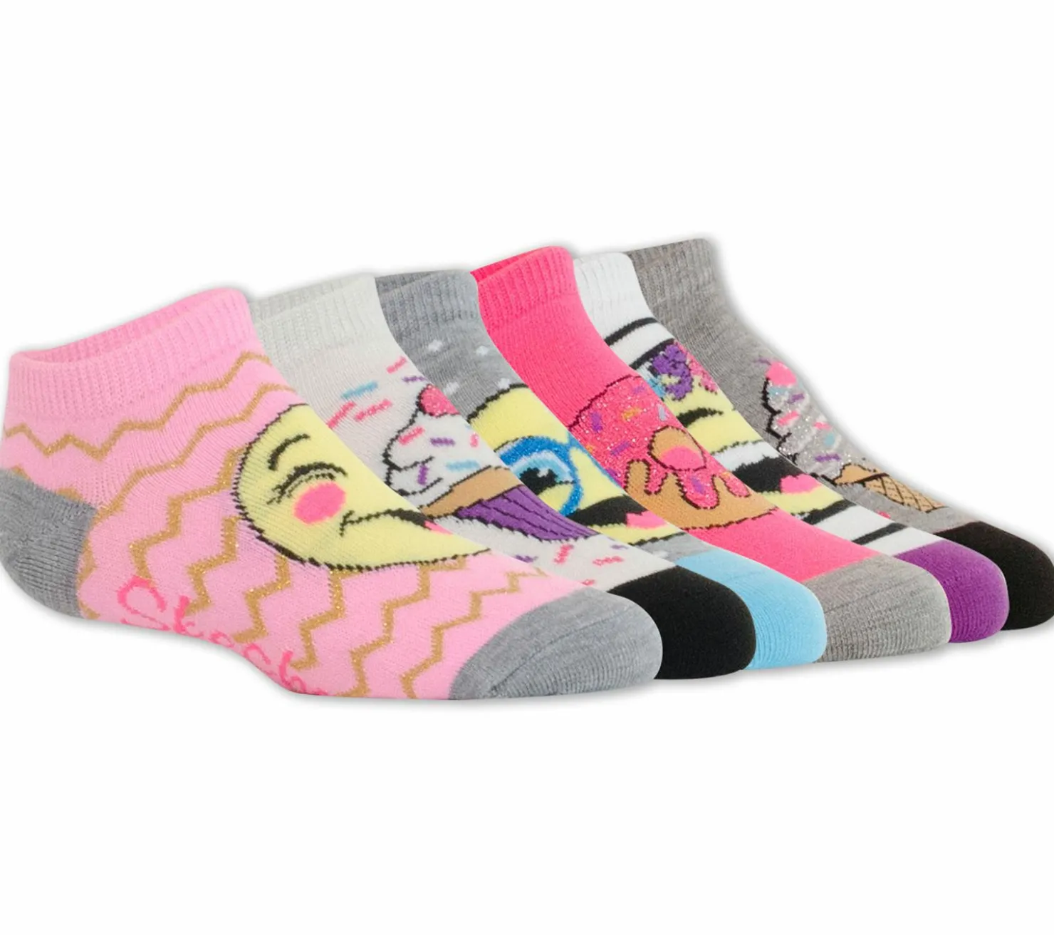 Socks|Socks<SKECHERS 6 Pack Low Cut Emoji Ice Cream Socks MULTI
