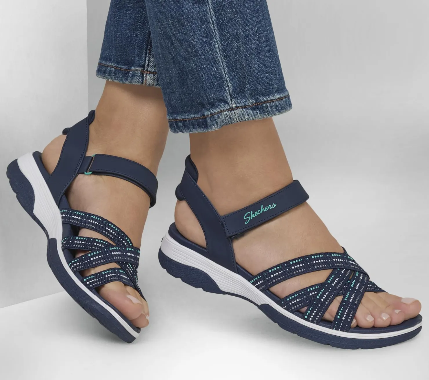 Sandals<SKECHERS Arch Fit Reggae Sport - Gotta Go NAVY