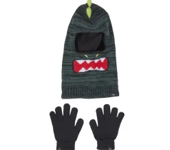 Cold Weather Gear<SKECHERS 3D Knit Dino Ski Mask And Glove Set GREEN