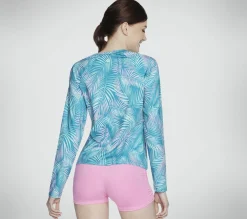 Tops|Tops<SKECHERS GO DRI Pacific Palms Long Sleeve Crew BLUE / NEON PINK