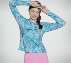 Tops|Tops<SKECHERS GO DRI Pacific Palms Long Sleeve Crew BLUE / NEON PINK