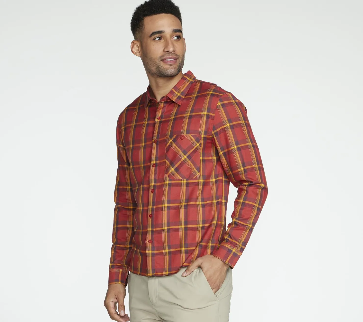 Tops|Tops<SKECHERS GO DRI Ridgetop Button Down Shirt DARK BROWN