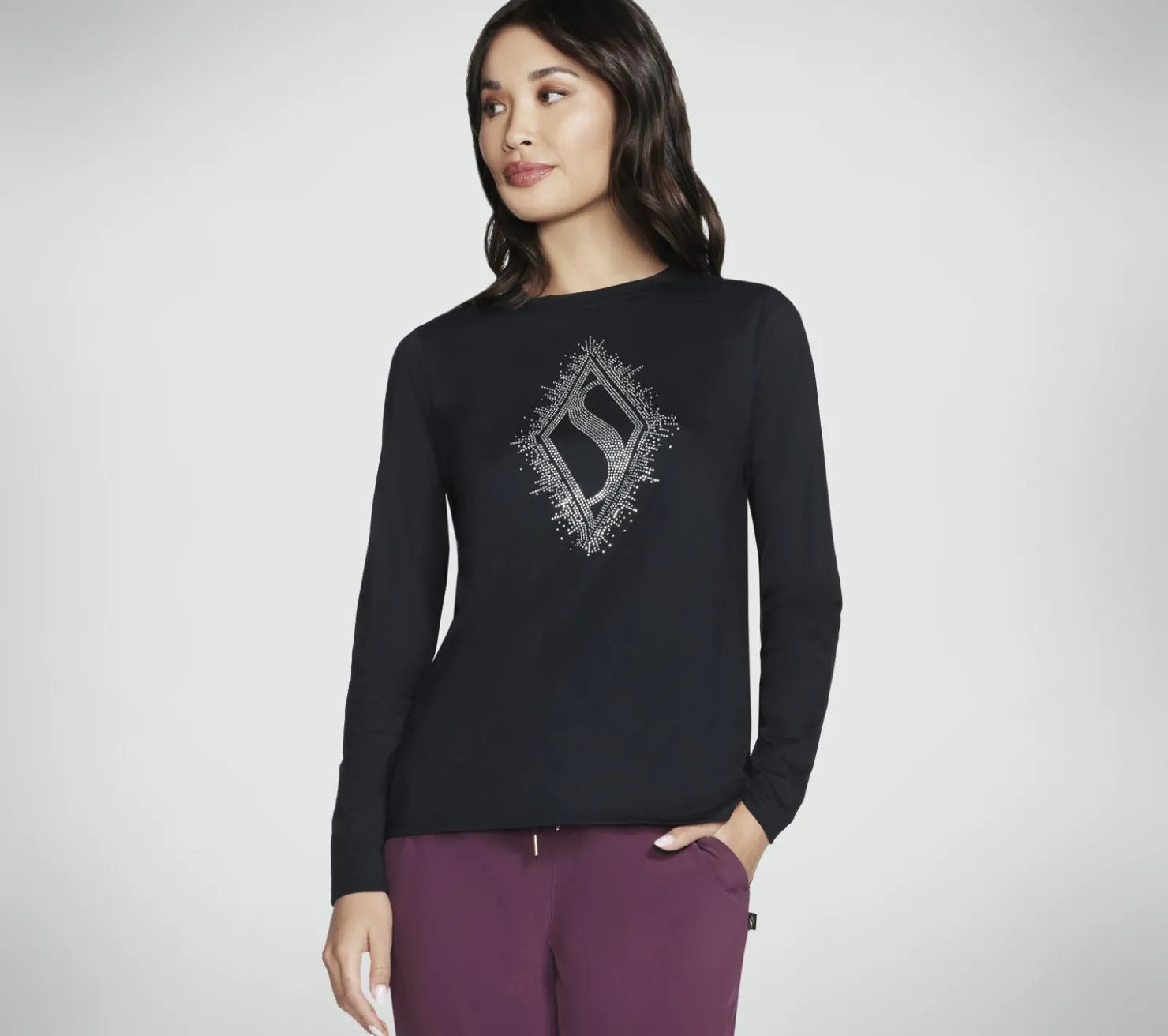 Tops|Tops<SKECHERS Rhinestone Burst Long Sleeve Tee BLACK