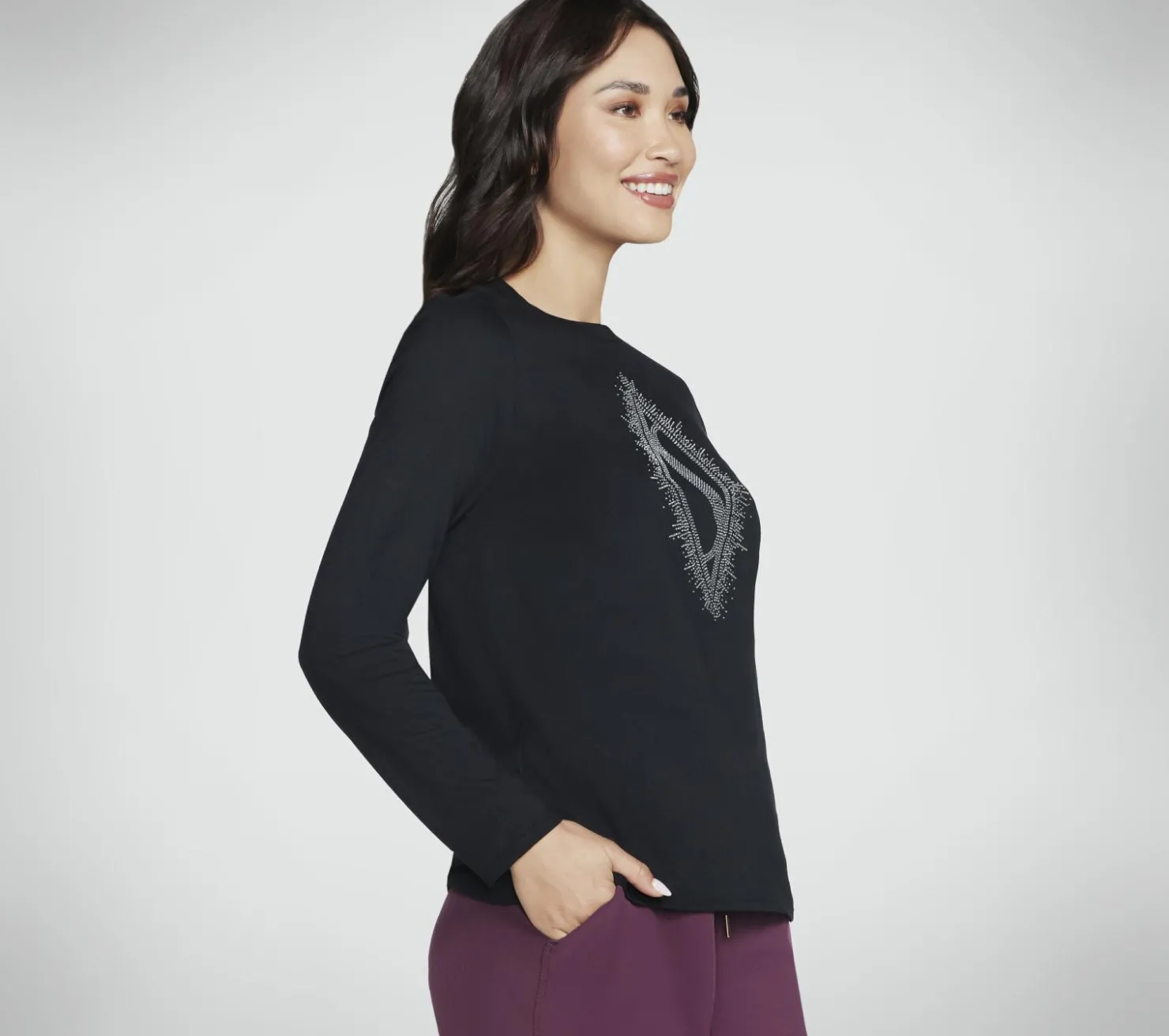 Tops|Tops<SKECHERS Rhinestone Burst Long Sleeve Tee BLACK