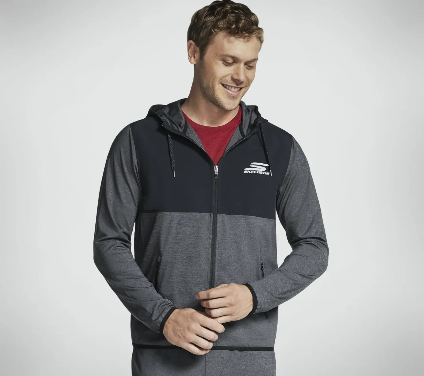 Tops|Tops<SKECHERS SKECH-KNITS Ultra Go Weekend Full Zip Hoodie BLACK / CHARCOAL