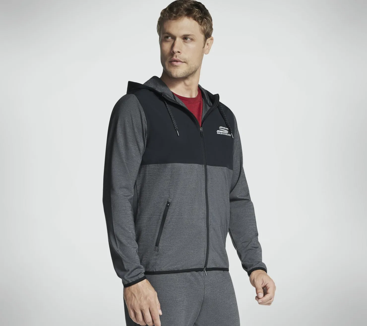 Tops|Tops<SKECHERS SKECH-KNITS Ultra Go Weekend Full Zip Hoodie BLACK / CHARCOAL